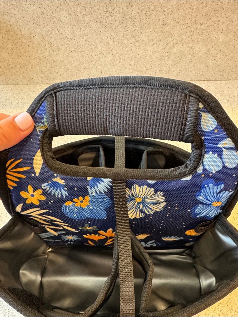 Beautyflier Blue Floral Portable Insulated Drink Carrier NWOT